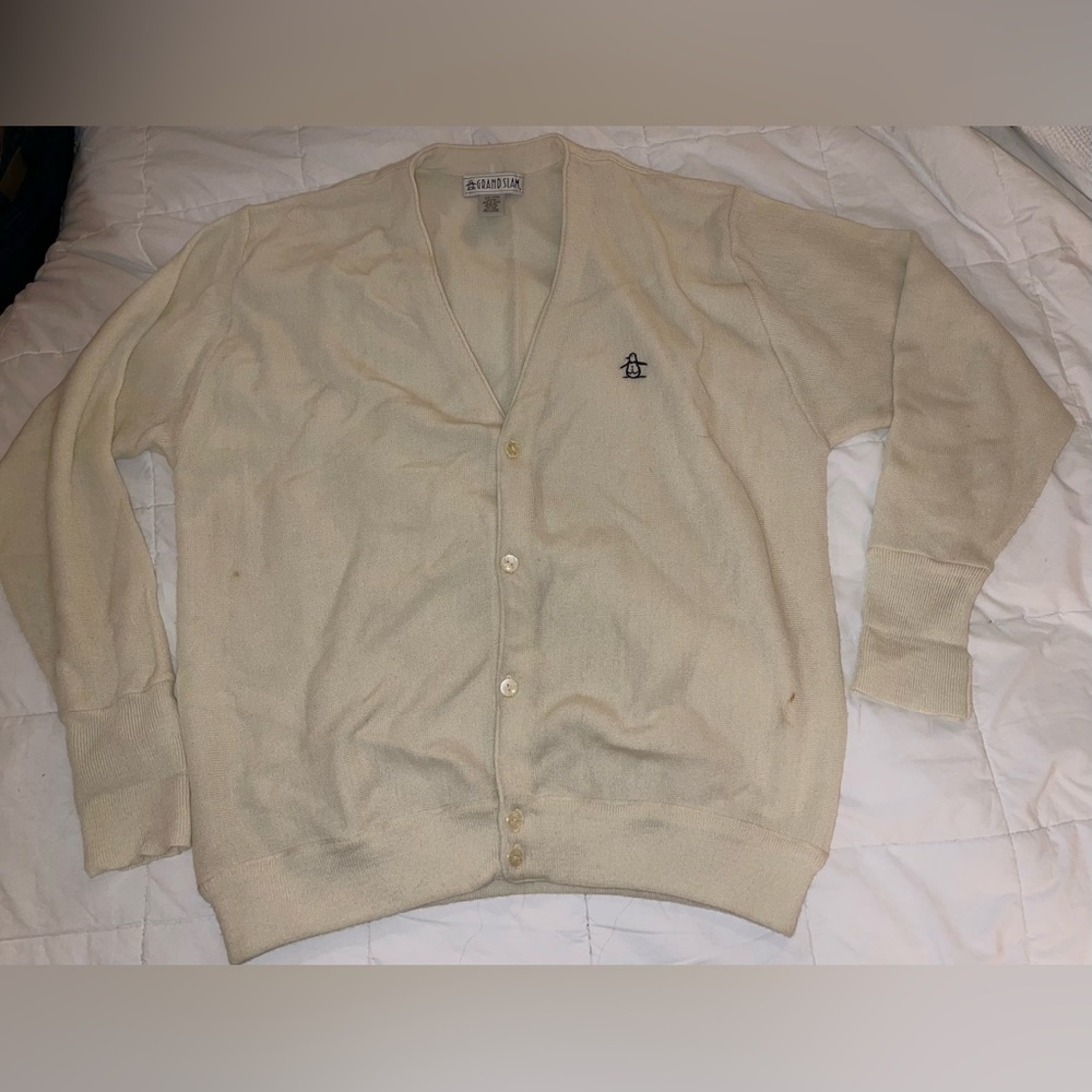 Vintage Grand Slam Beige Cardigan Penguin Sweater Size XXL